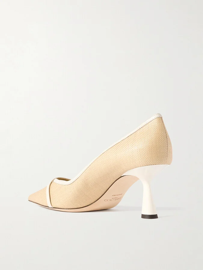 Jimmy Choo - Rosalia 65 Embellished Leather-trimmed Raffia Pumps - Neutrals - Image 3