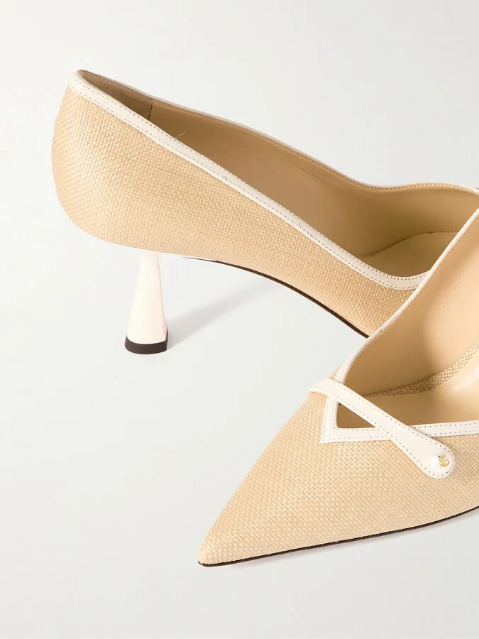 Jimmy Choo - Rosalia 65 Embellished Leather-trimmed Raffia Pumps - Neutrals - Image 4