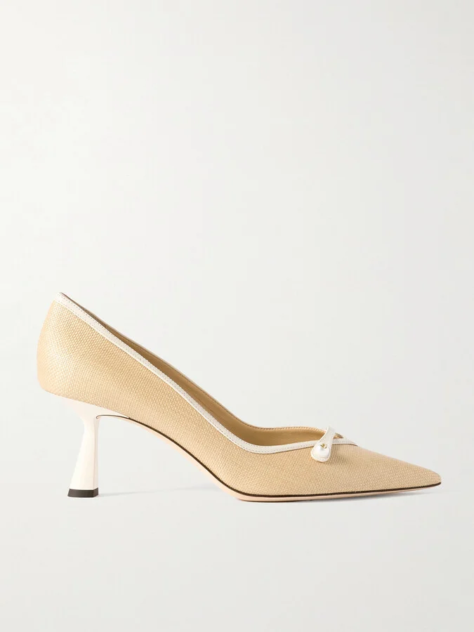 Jimmy Choo - Rosalia 65 Embellished Leather-trimmed Raffia Pumps - Neutrals