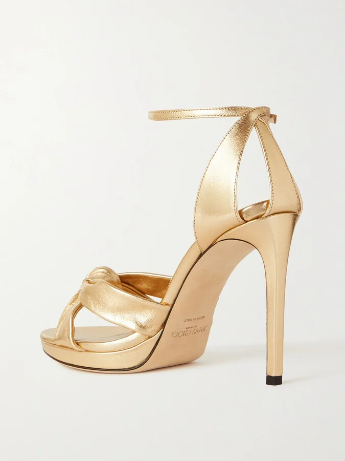 Jimmy Choo - Rosie 100 Knotted Metallic Leather Sandals - Gold - Image 3