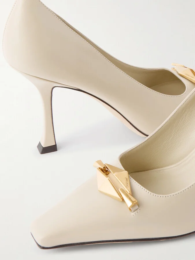 Jimmy Choo - Ryker 90 Embellished Leather Pumps - Cream - Image 4