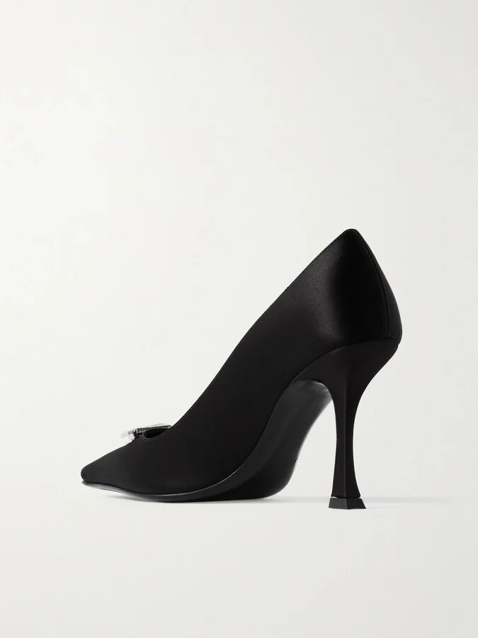 Jimmy Choo - Ryker 90 Embellished Satin Pumps - Black - Image 3