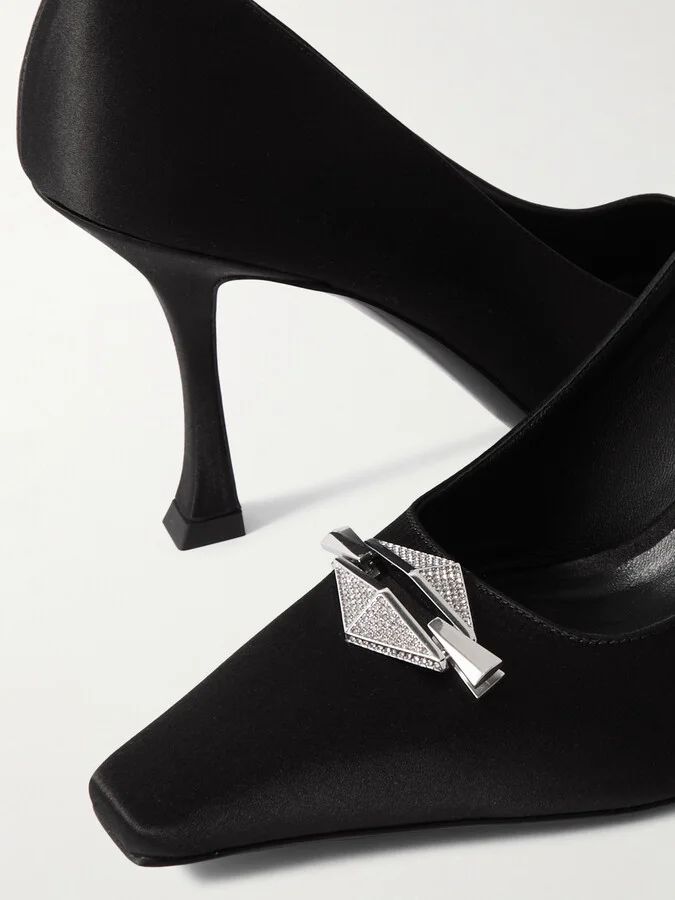 Jimmy Choo - Ryker 90 Embellished Satin Pumps - Black - Image 4