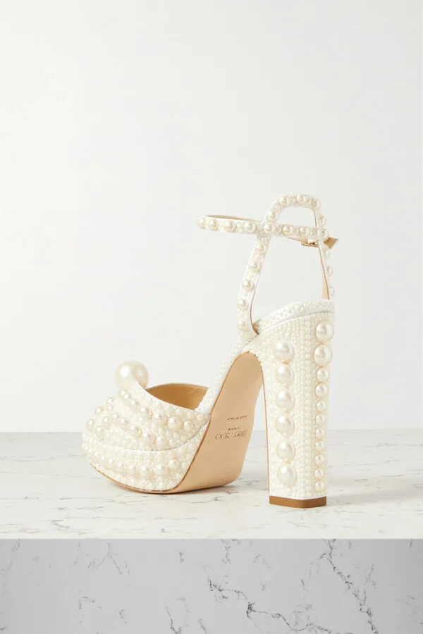 Jimmy Choo - Sacaria 120 Embellished Satin Platform Sandals - White - Image 3