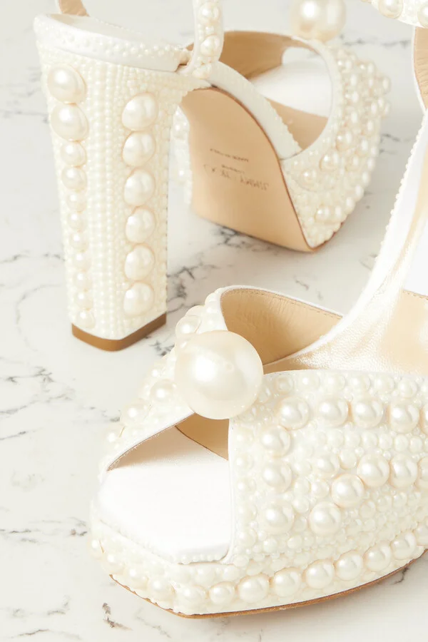 Jimmy Choo - Sacaria 120 Embellished Satin Platform Sandals - White - Image 4