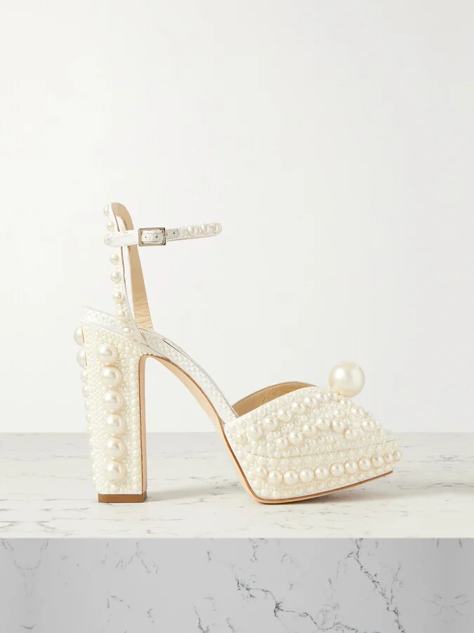 Jimmy Choo - Sacaria 120 Embellished Satin Platform Sandals - White