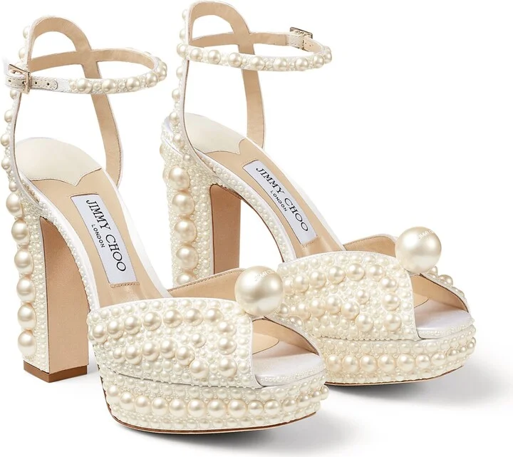 Jimmy Choo Sacaria 120 Pearl-Embellished Satin Platform Sandals - Image 3