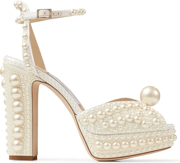 Jimmy Choo Sacaria 120 Pearl-Embellished Satin Platform Sandals