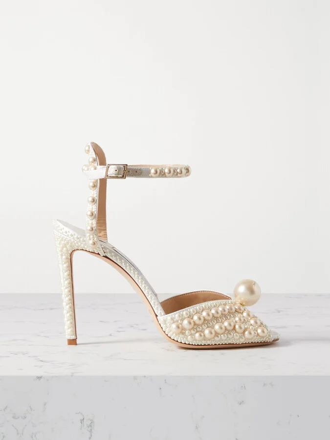 Jimmy Choo - Sacora 100 Faux Pearl-embellished Satin Sandals - White