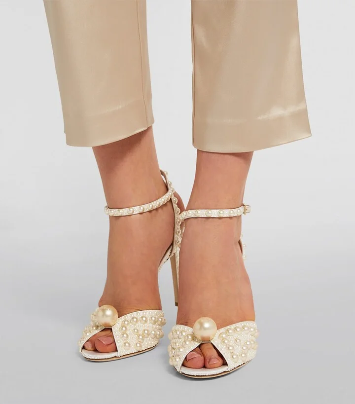 Jimmy Choo Sacora 100 Satin Pearl Sandals - Image 2