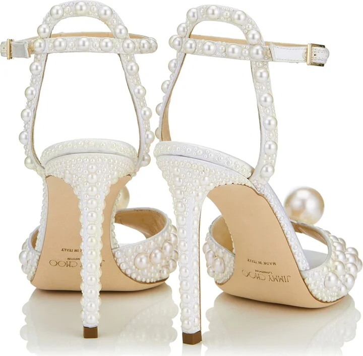 Jimmy Choo Sacora 100 Satin Pearl Sandals - Image 3