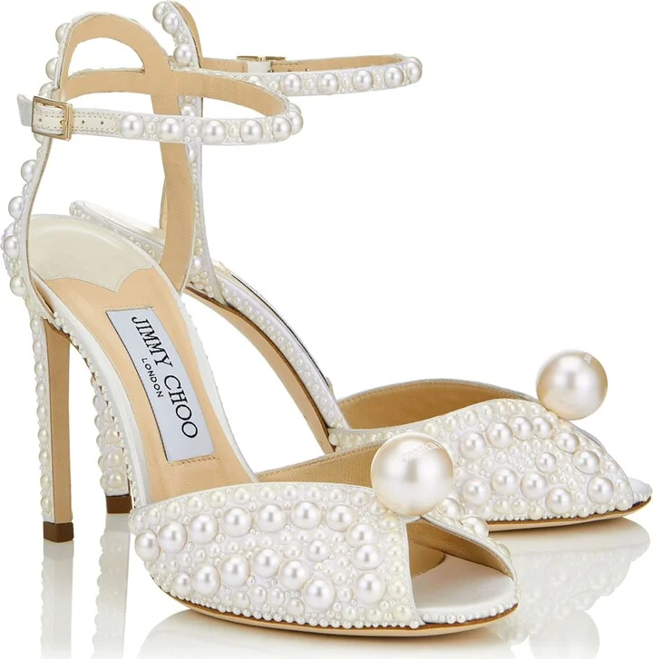Jimmy Choo Sacora 100 Satin Pearl Sandals - Image 4