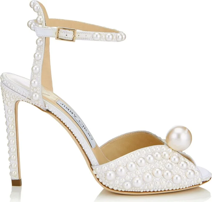 Jimmy Choo Sacora 100 Satin Pearl Sandals