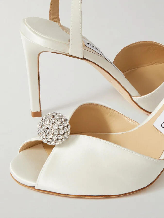 Jimmy Choo - Sacora 85 Crystal-embellished Satin Sandals - White - Image 4