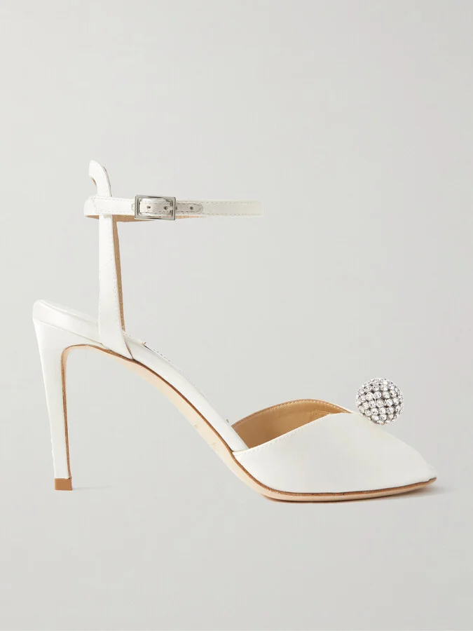 Jimmy Choo - Sacora 85 Crystal-embellished Satin Sandals - White