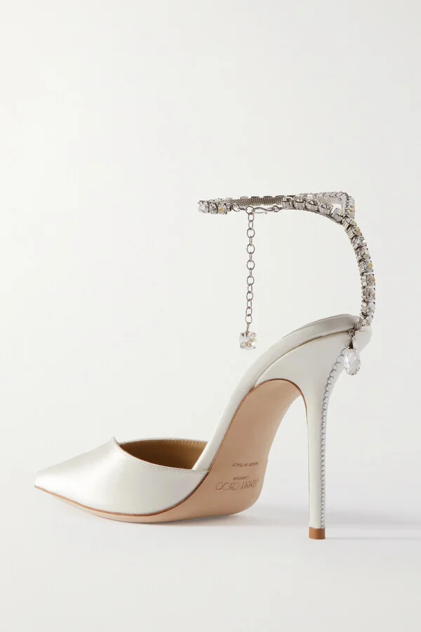 Jimmy Choo - Saeda 100 Crystal-embellished Satin Pumps - White - Image 2