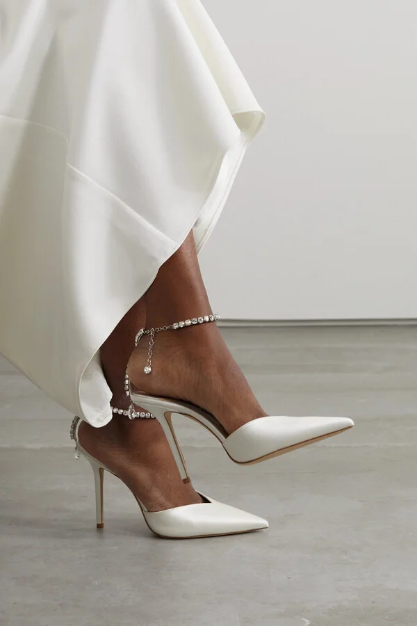 Jimmy Choo - Saeda 100 Crystal-embellished Satin Pumps - White - Image 3