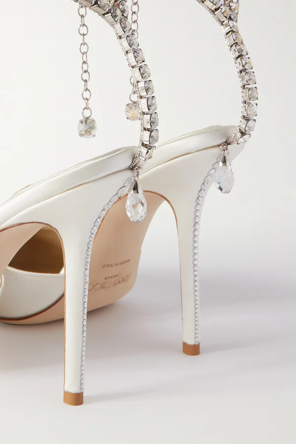 Jimmy Choo - Saeda 100 Crystal-embellished Satin Pumps - White - Image 4