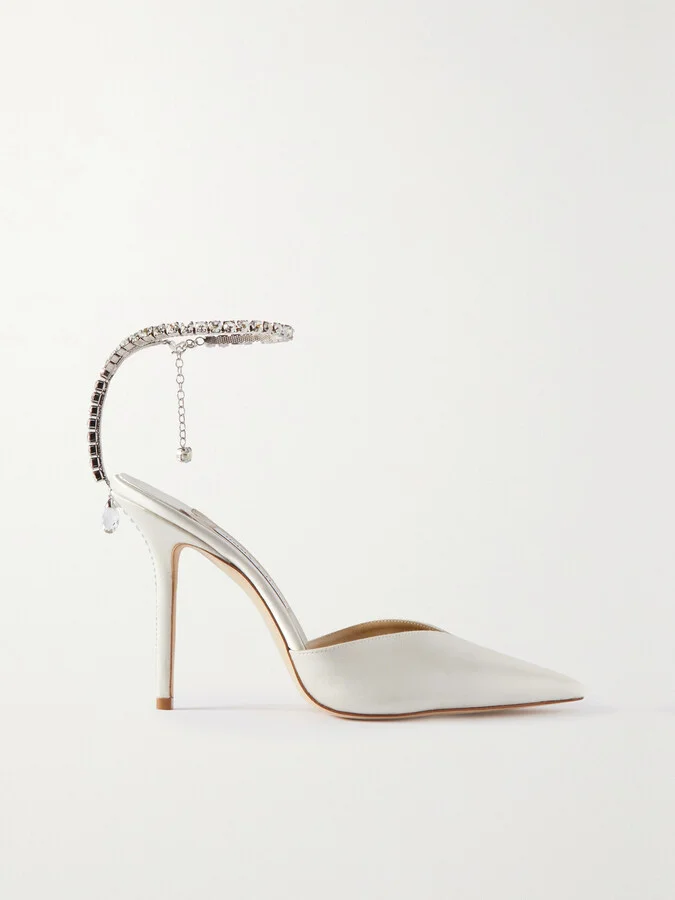 Jimmy Choo - Saeda 100 Crystal-embellished Satin Pumps - White