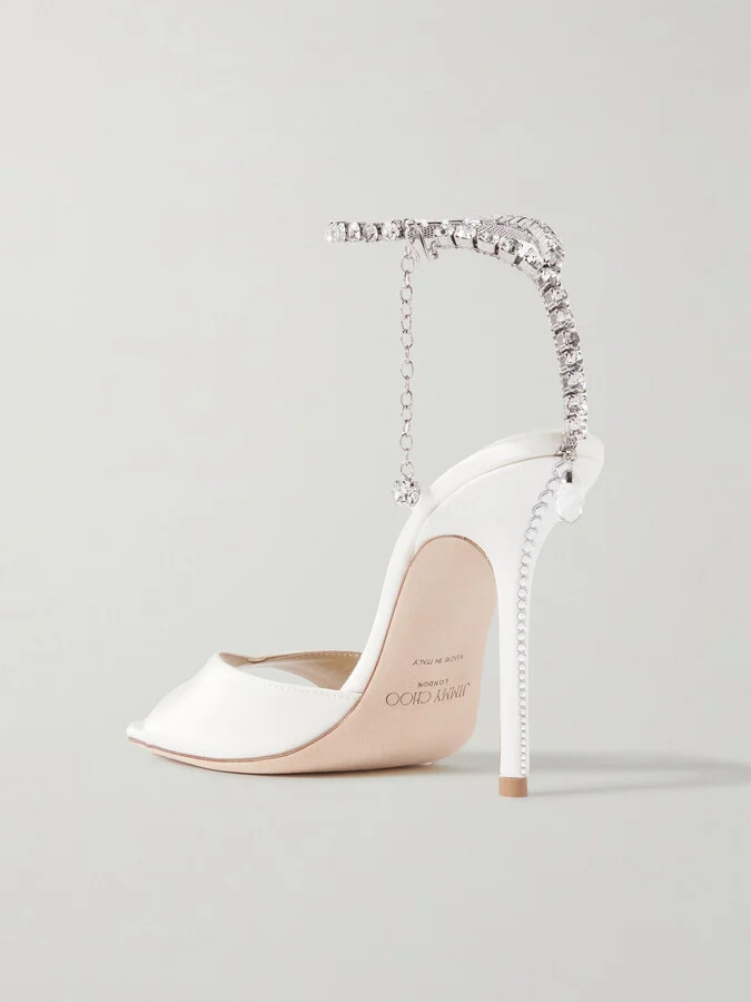 Jimmy Choo - Saeda 100 Crystal-embellished Satin Sandals - White - Image 3