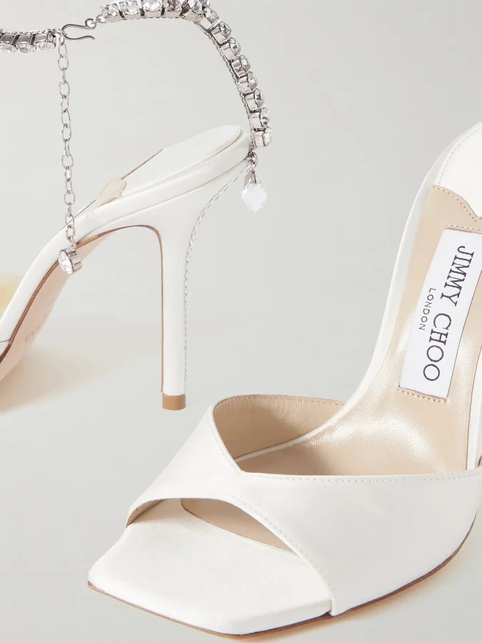 Jimmy Choo - Saeda 100 Crystal-embellished Satin Sandals - White - Image 4