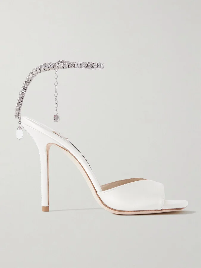 Jimmy Choo - Saeda 100 Crystal-embellished Satin Sandals - White