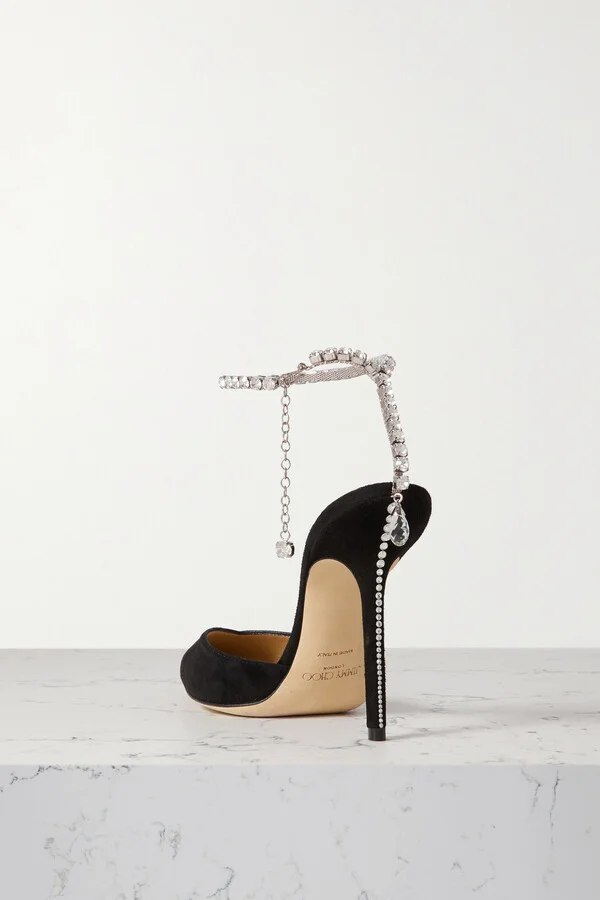 Jimmy Choo - Saeda 100 Crystal-embellished Suede Pumps - Black - Image 3