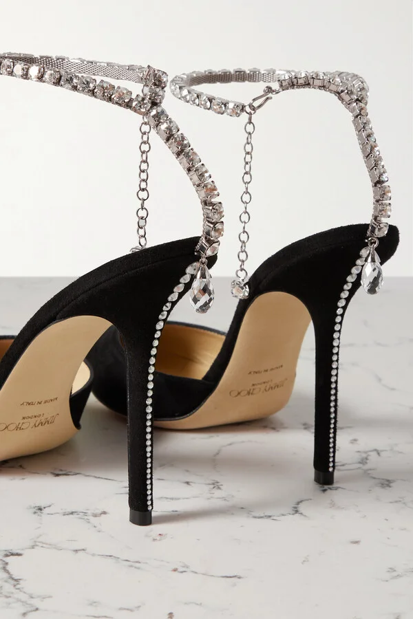 Jimmy Choo - Saeda 100 Crystal-embellished Suede Pumps - Black - Image 4