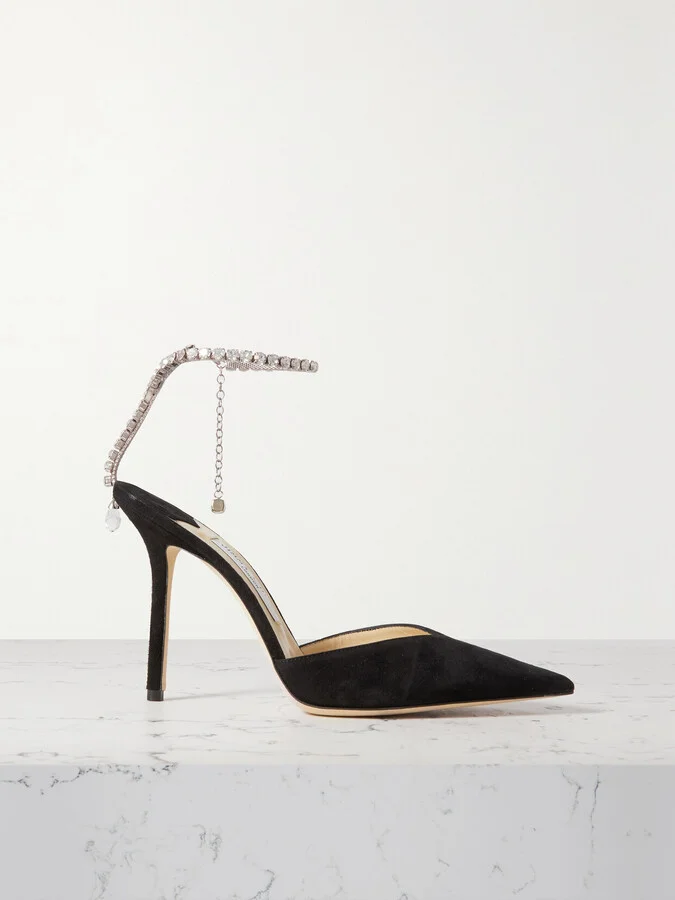 Jimmy Choo - Saeda 100 Crystal-embellished Suede Pumps - Black