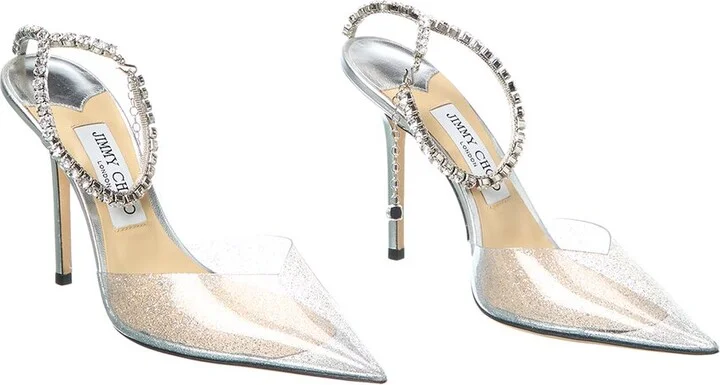 Jimmy Choo Saeda 100 Glitter Plexi & Leather Pump (Authentic Pre-Loved)