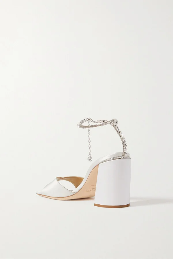 Jimmy Choo - Saeda 85 Crystal-embellished Satin Sandals - White - Image 3