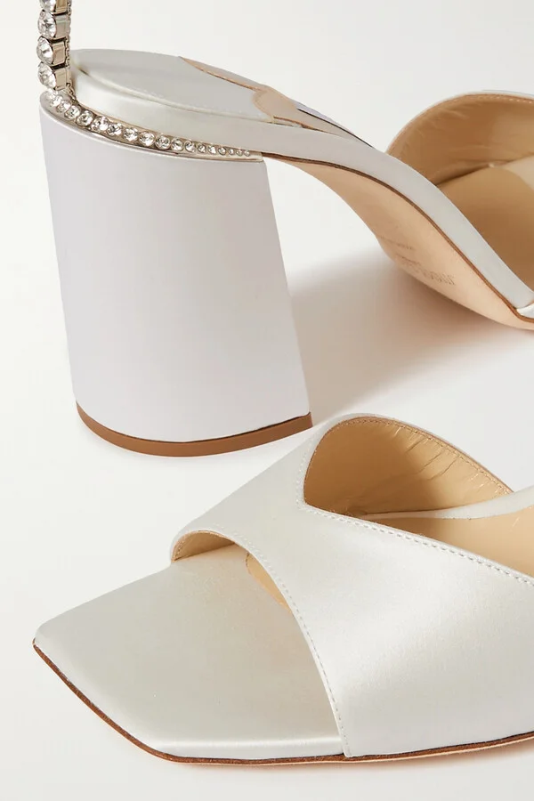 Jimmy Choo - Saeda 85 Crystal-embellished Satin Sandals - White - Image 4