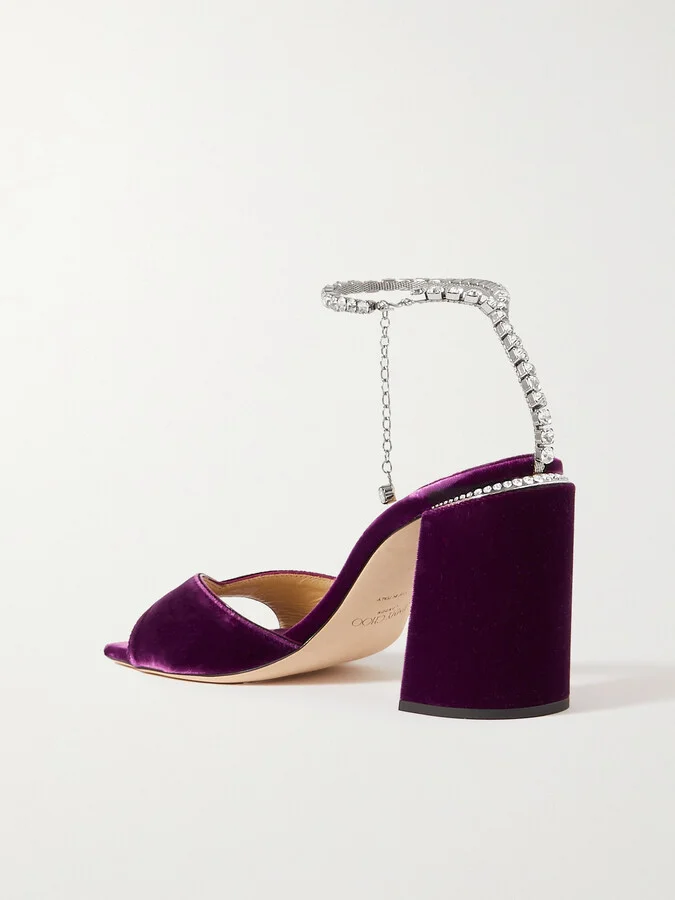 Jimmy Choo - Saeda 85 Crystal-embellished Velvet Pumps - Purple - Image 3