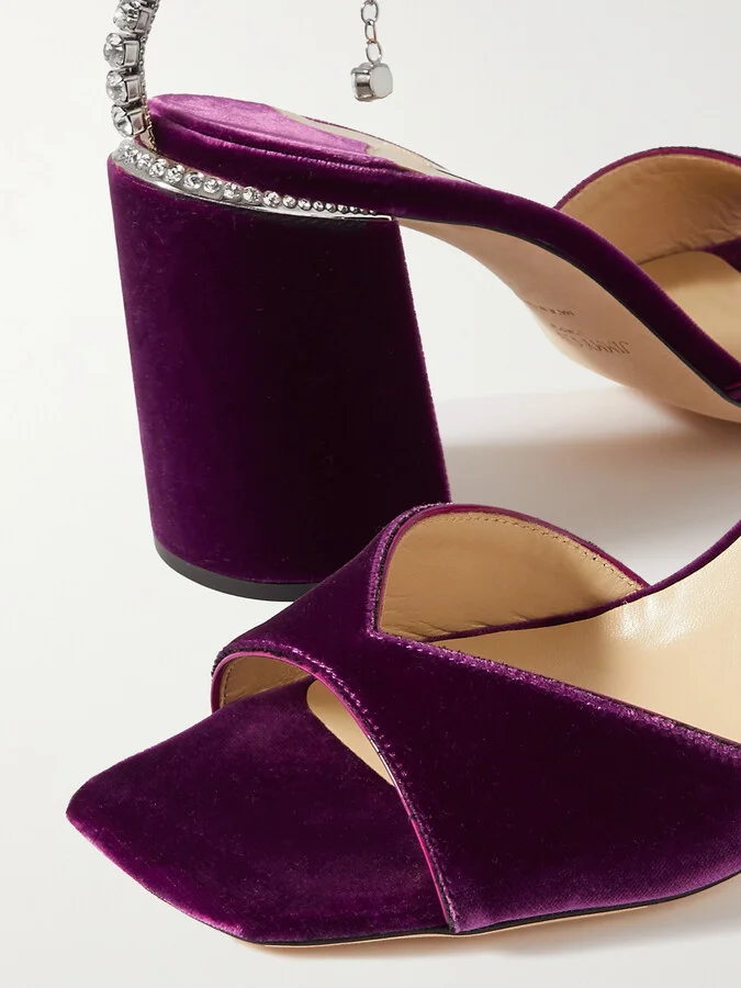 Jimmy Choo - Saeda 85 Crystal-embellished Velvet Pumps - Purple - Image 4