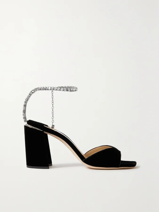Jimmy Choo - Saeda 85 Crystal-embellished Velvet Sandals - Black