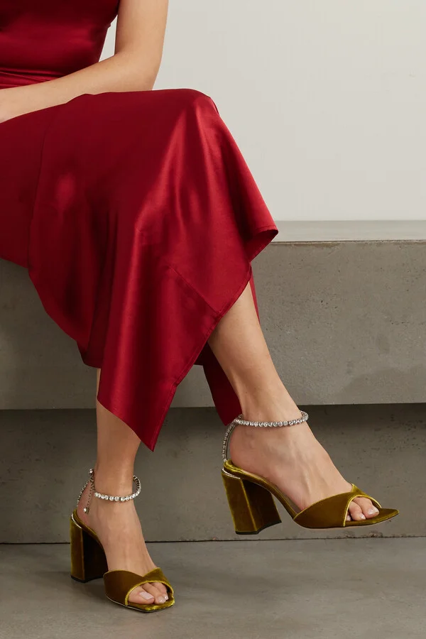 Jimmy Choo - Saeda 85 Crystal-embellished Velvet Sandals - Yellow - Image 2