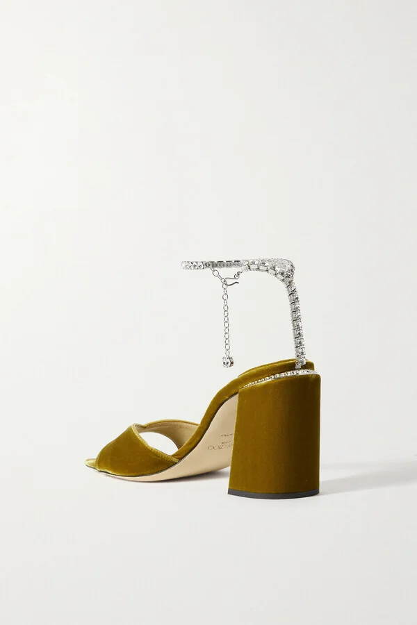 Jimmy Choo - Saeda 85 Crystal-embellished Velvet Sandals - Yellow - Image 3