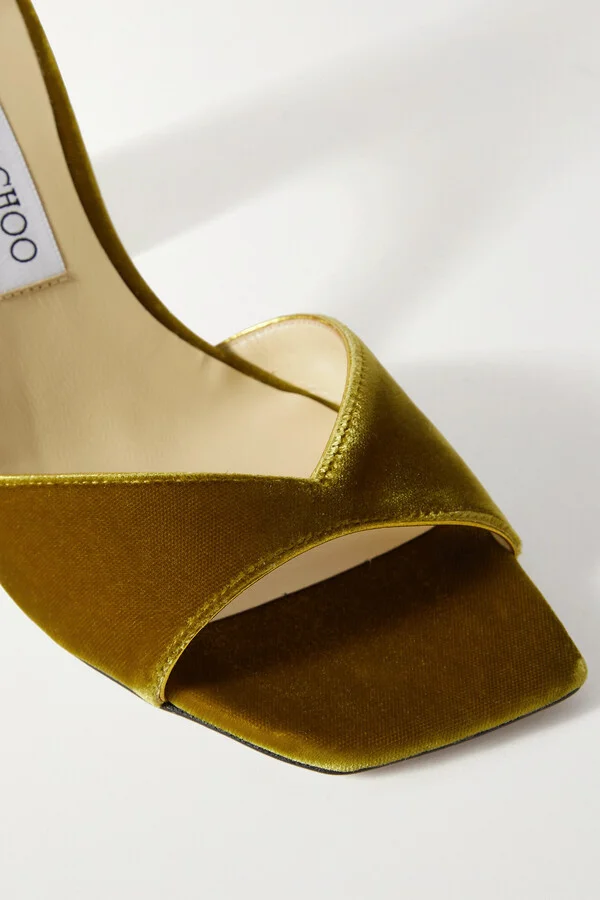 Jimmy Choo - Saeda 85 Crystal-embellished Velvet Sandals - Yellow - Image 4