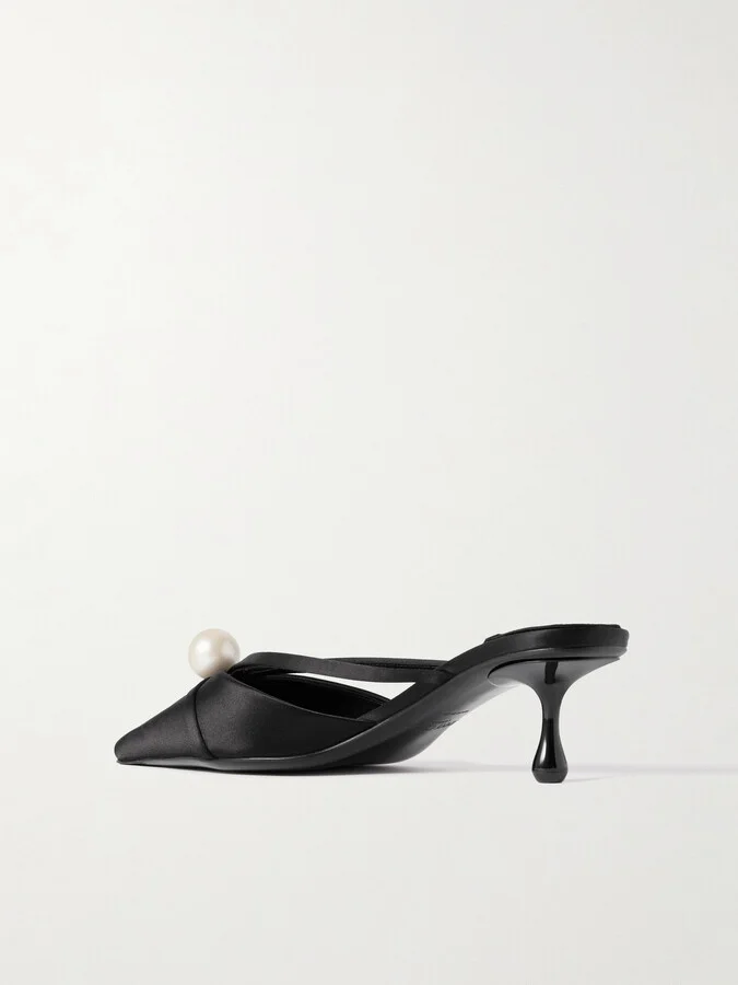 Jimmy Choo - Sana 50 Faux Pearl-embellished Satin Mules - Black - Image 3