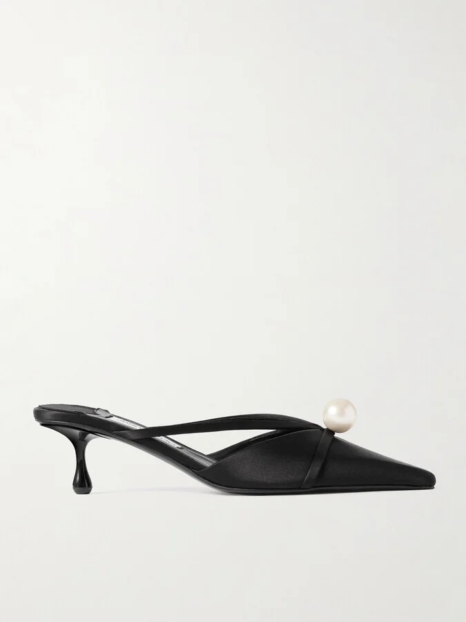 Jimmy Choo - Sana 50 Faux Pearl-embellished Satin Mules - Black