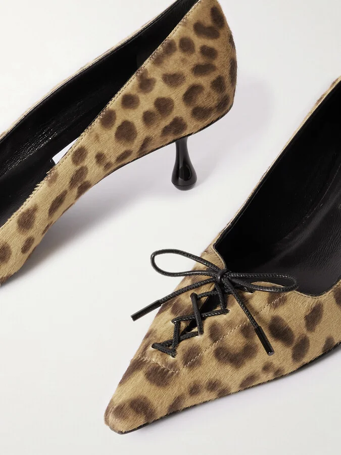 Jimmy Choo - Scarlett 50 Lace-up Leather-trimmed Leopard-print Pony Hair Pumps - Animal print - Image 4