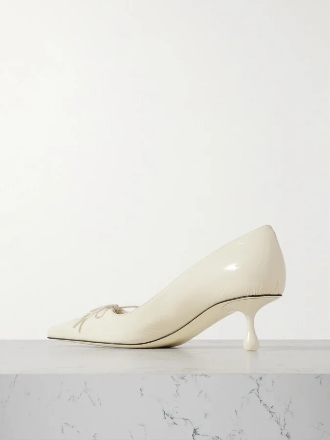 Jimmy Choo - Scarlett 50 Lace-up Patent-leather Pointed-toe Pumps - Off-white - Image 3