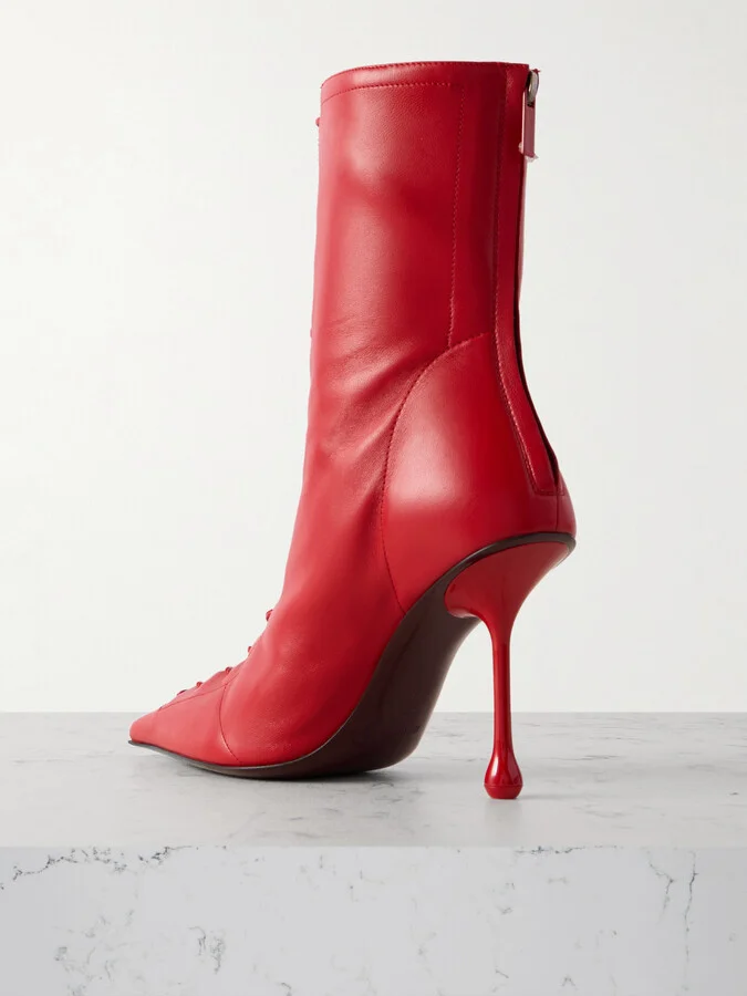Jimmy Choo - Scarlett 95 Leather Pointed-toe Ankle Boots - Red - Image 3
