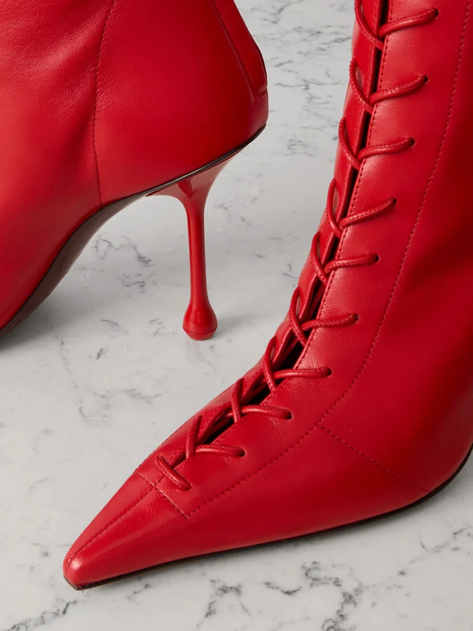 Jimmy Choo - Scarlett 95 Leather Pointed-toe Ankle Boots - Red - Image 4