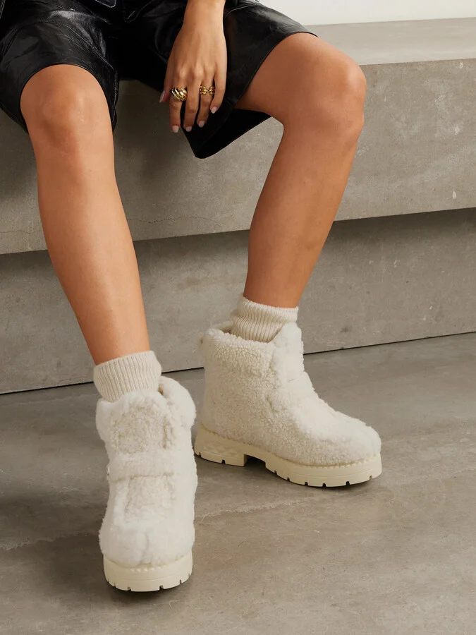 Jimmy Choo - Shea Faux Pearl-embellished Shearling Ankle Boots - Ecru - Image 2