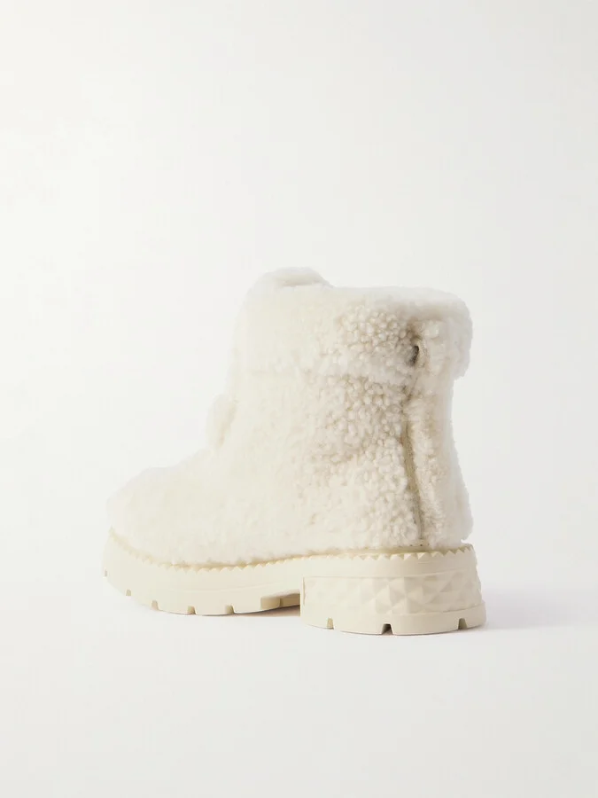 Jimmy Choo - Shea Faux Pearl-embellished Shearling Ankle Boots - Ecru - Image 3
