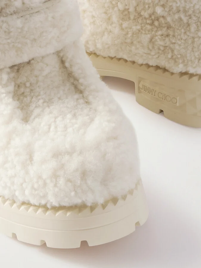 Jimmy Choo - Shea Faux Pearl-embellished Shearling Ankle Boots - Ecru - Image 4