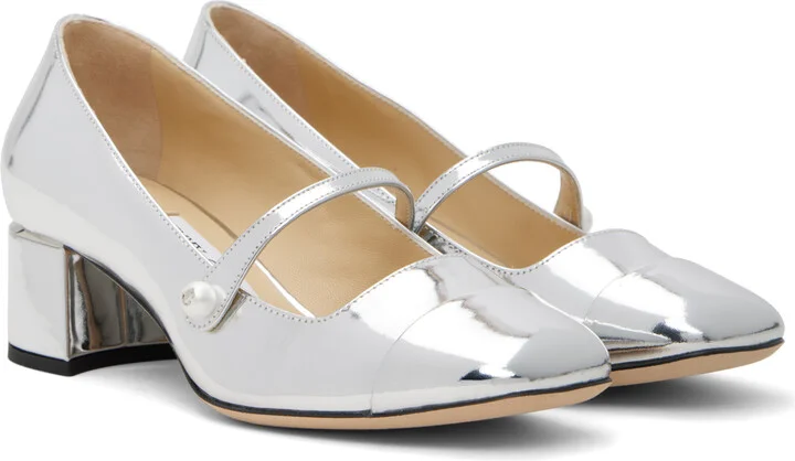 Jimmy Choo Silver Elisa 45 Heels - Image 4