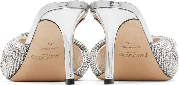 Jimmy Choo Silver & Off-White Naria 75 Mules - Image 2