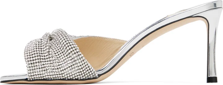 Jimmy Choo Silver & Off-White Naria 75 Mules - Image 3